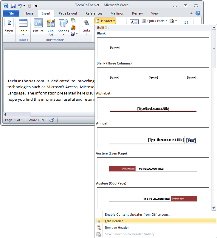 insert footer in word 2010